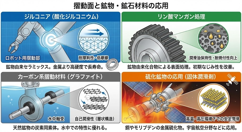 摺動面と鉱物・鉱石材料の応用