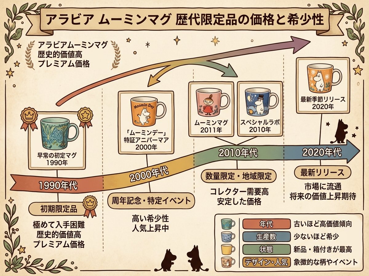 アラビア ムーミンマグ 歴代限定品の価格と希少性