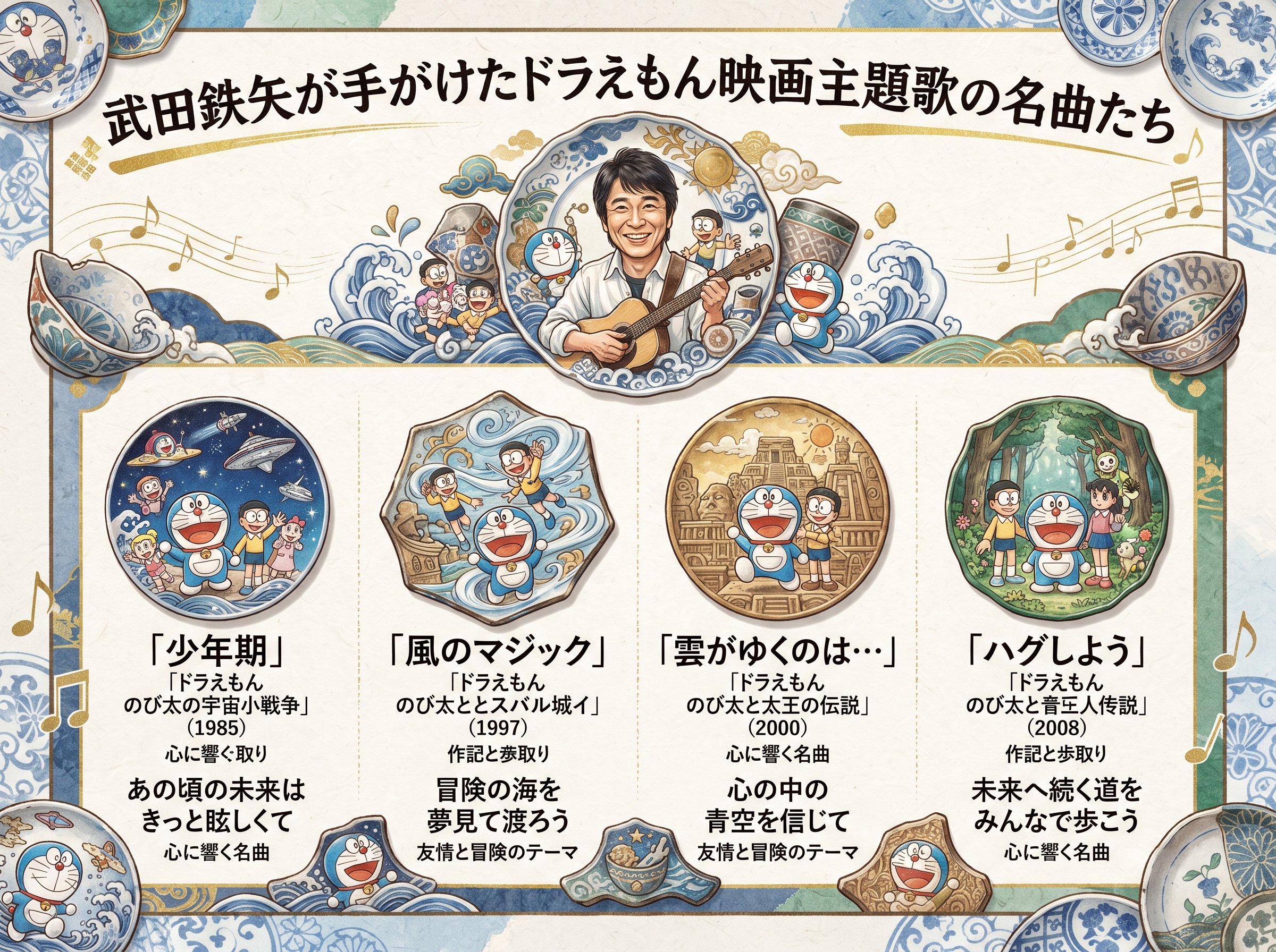 武田鉄矢が手がけたドラえもん映画主題歌の名曲たち