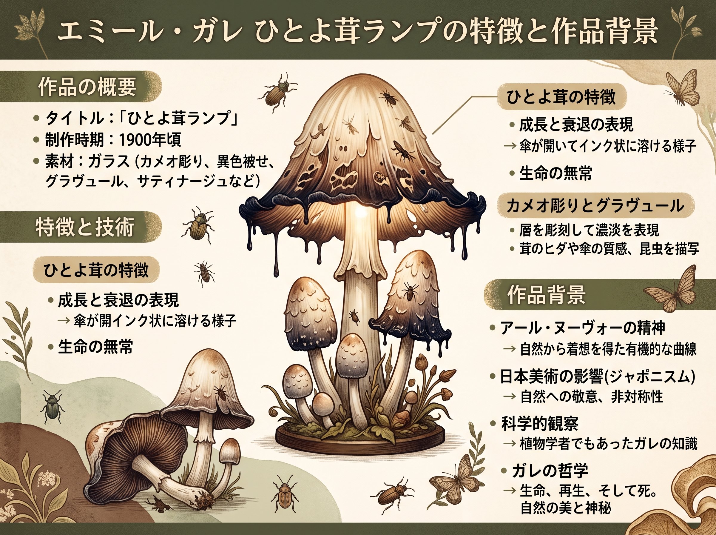 エミール・ガレ ひとよ茸ランプの特徴と作品背景