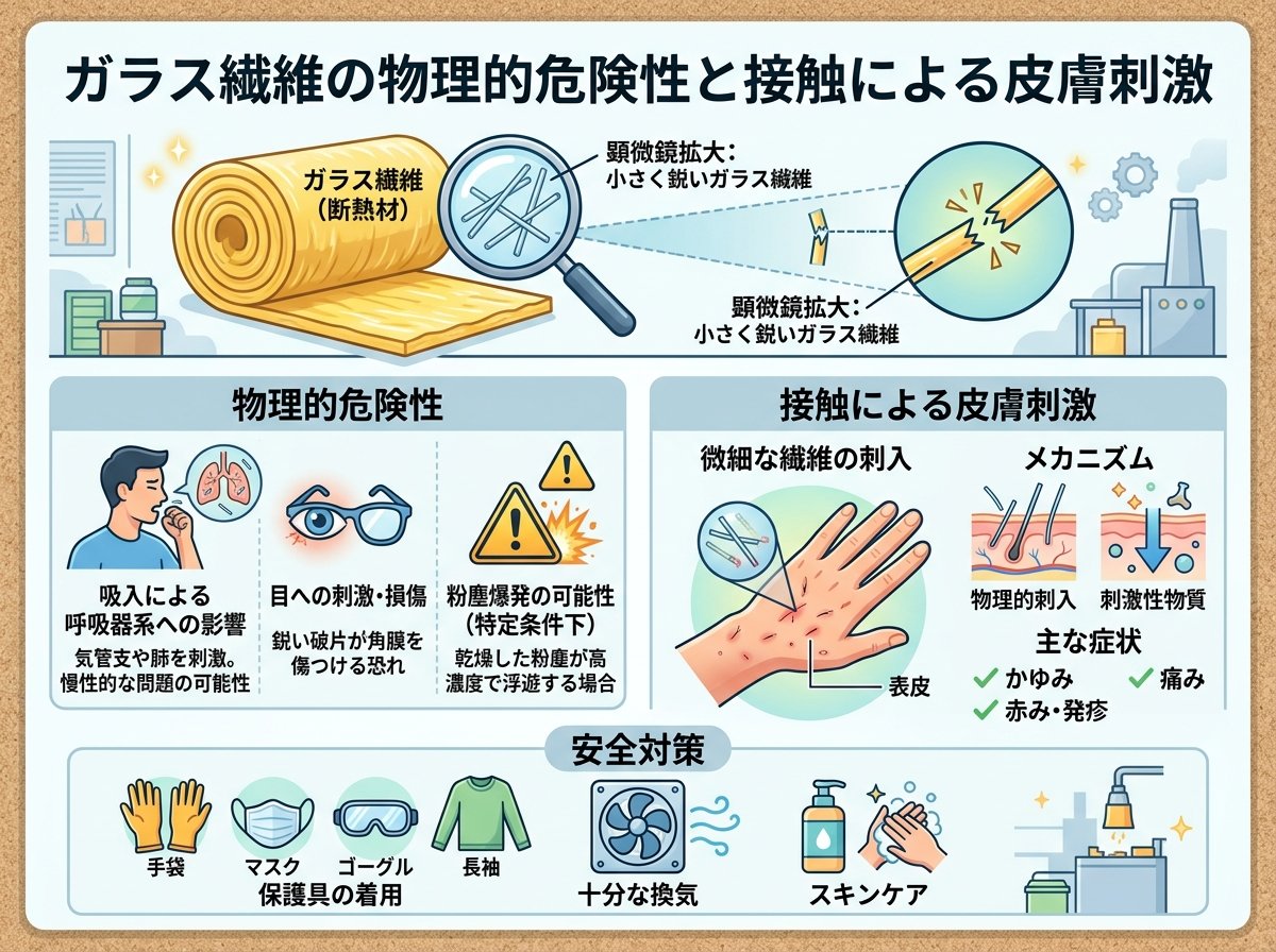 ガラス繊維の物理的危険性と接触による皮膚刺激