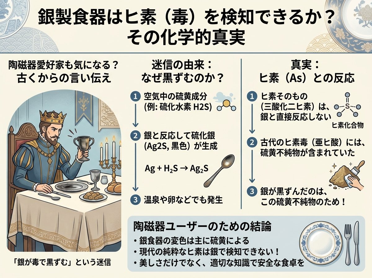 銀製食器が毒を検知できるというのは本当か？ヒ素との化学反応の真実