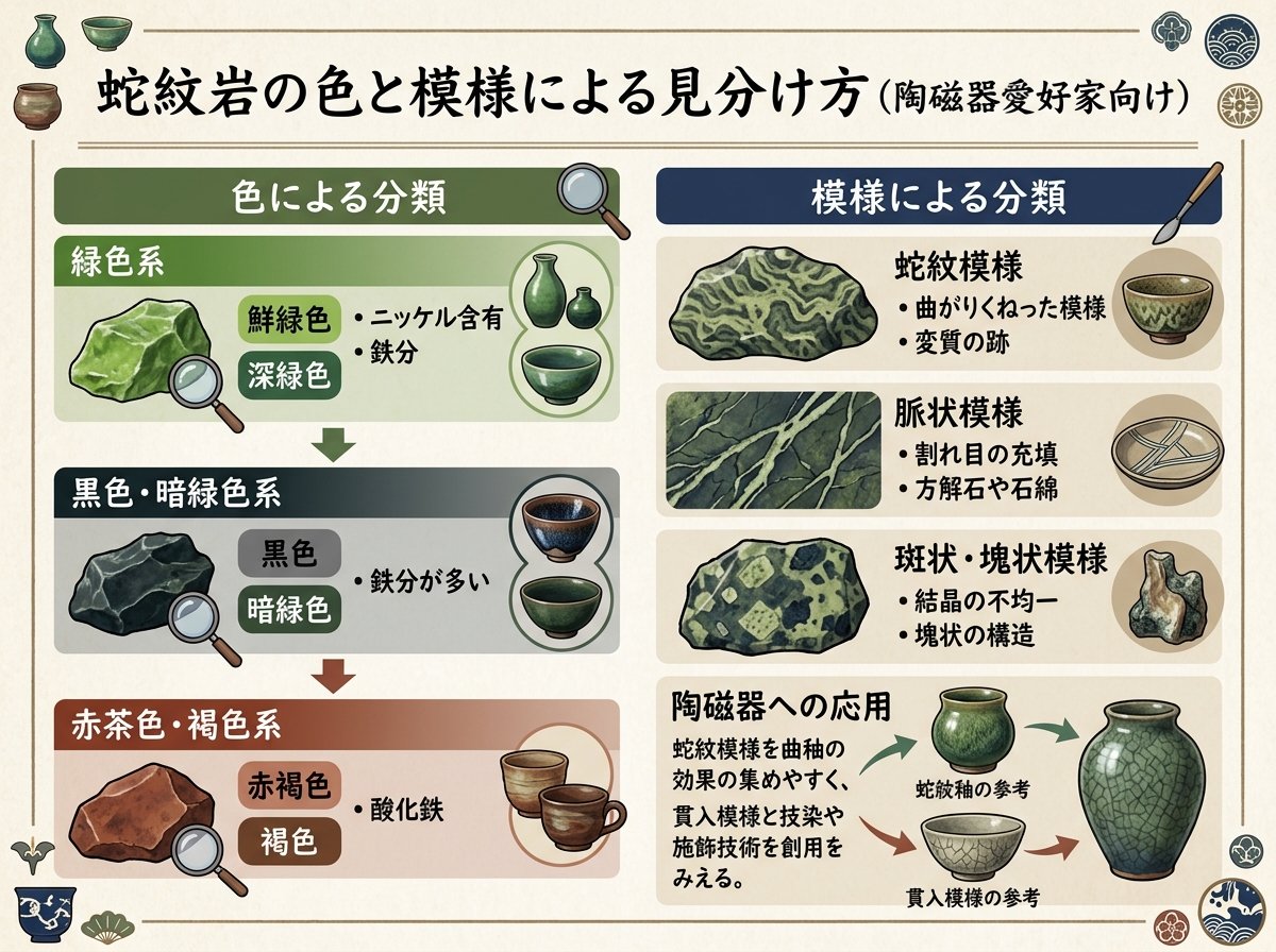 蛇紋岩の色と模様による見分け方