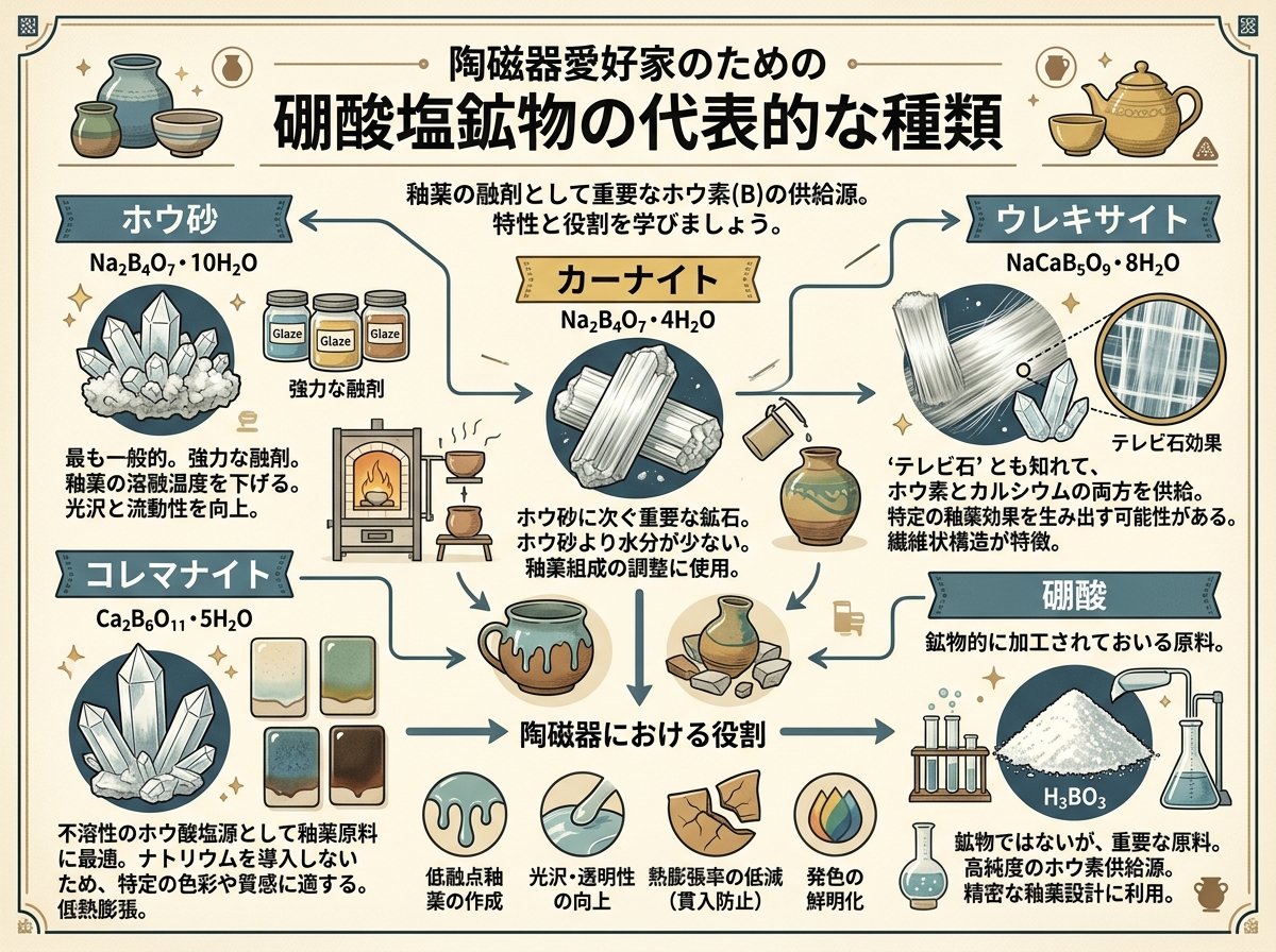 硼酸塩鉱物の代表的な種類