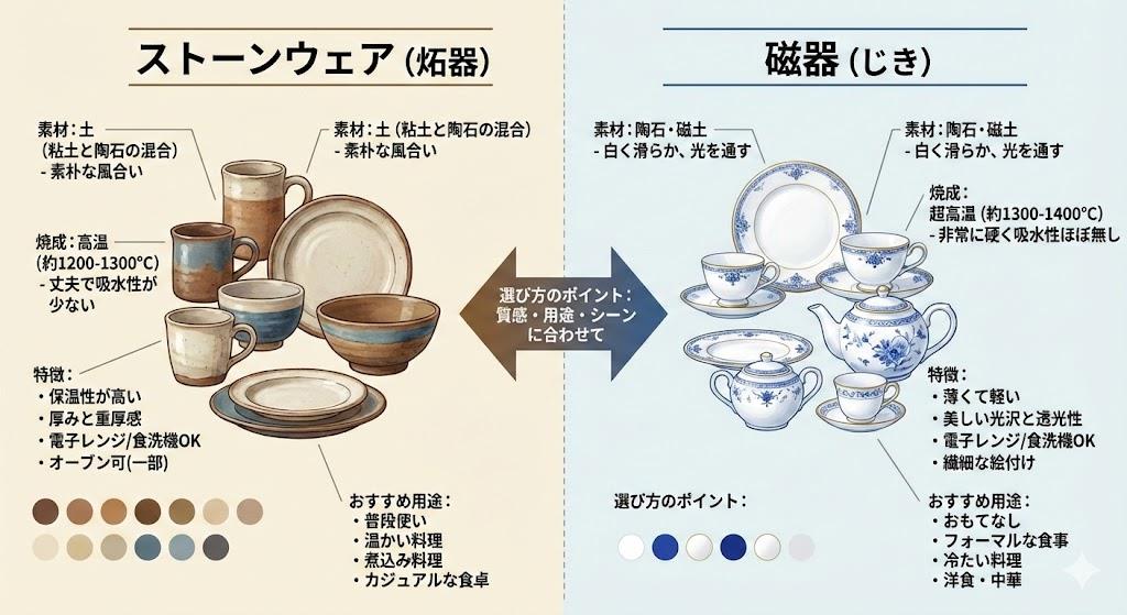 ストーンウェアと磁器の選び方