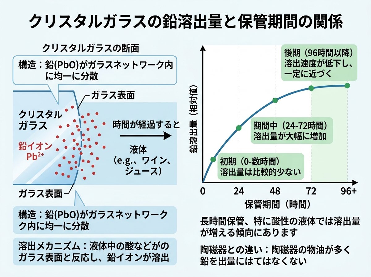 クリスタルガラスの鉛溶出量と保管期間の関係