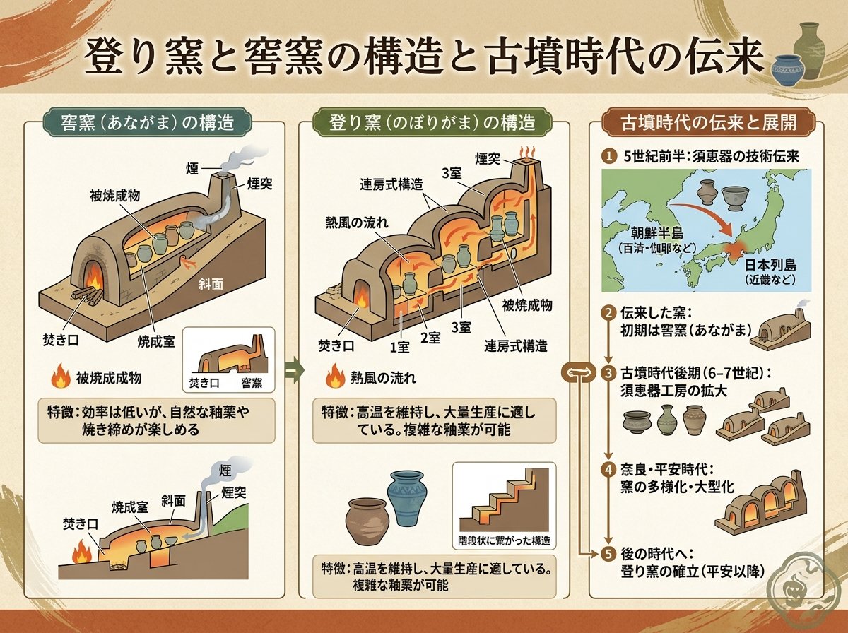 登り窯と窖窯の構造と古墳時代の伝来