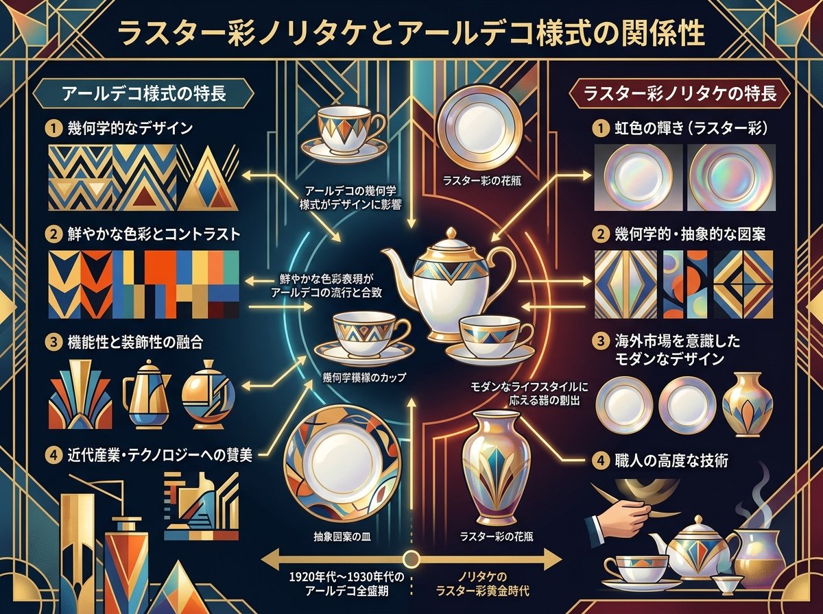 ラスター彩ノリタケのアールデコ様式との関係