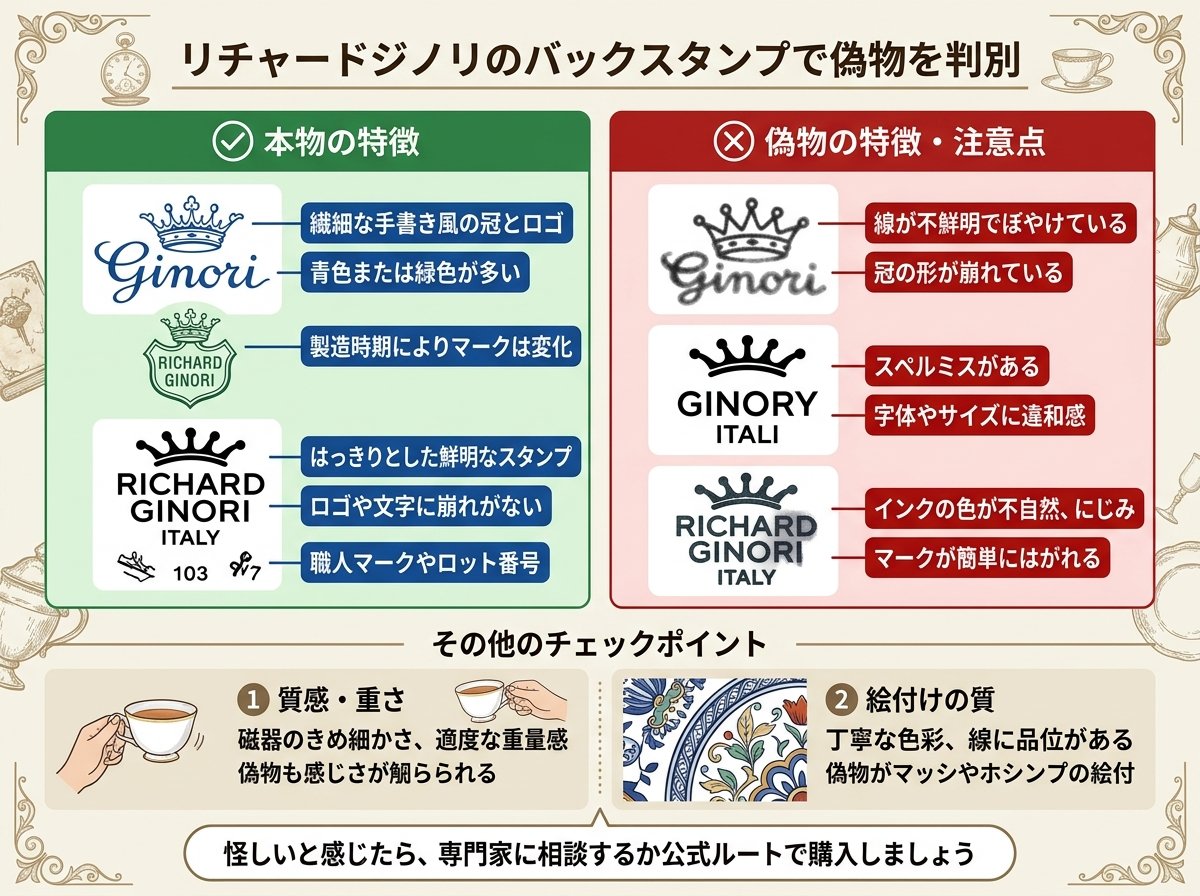 リチャードジノリのバックスタンプで偽物を判別