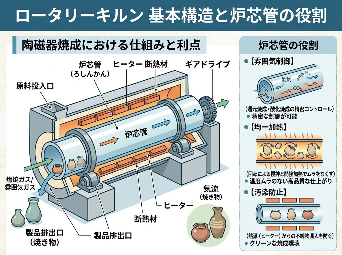 ロータリーキルン基本構造と炉芯管の役割