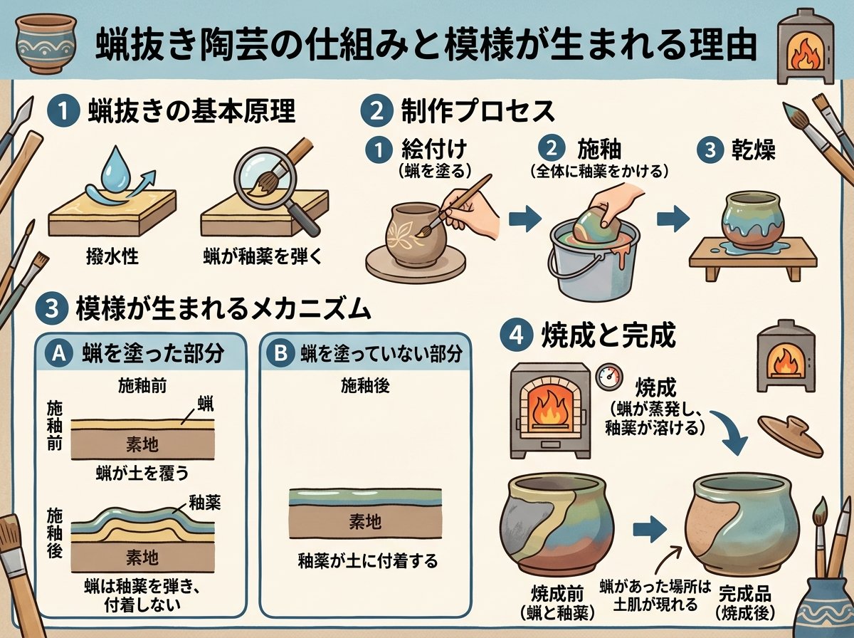 蝋抜き陶芸の仕組みと模様が生まれる理由