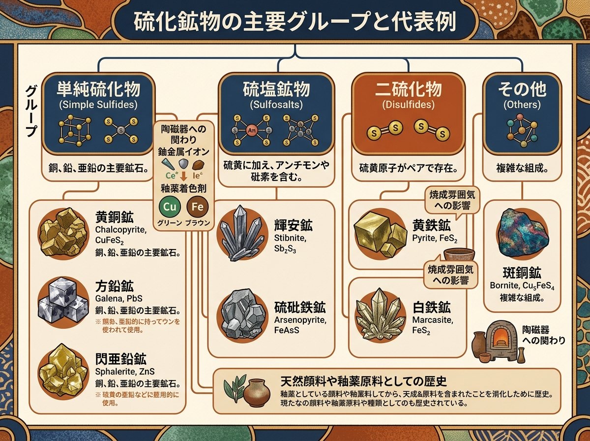硫化鉱物の主要グループと代表例