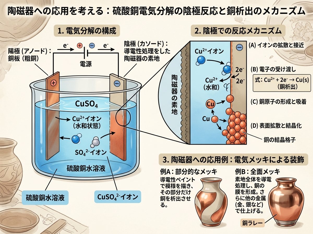 硫酸銅電気分解の陰極反応と銅析出のメカニズム
