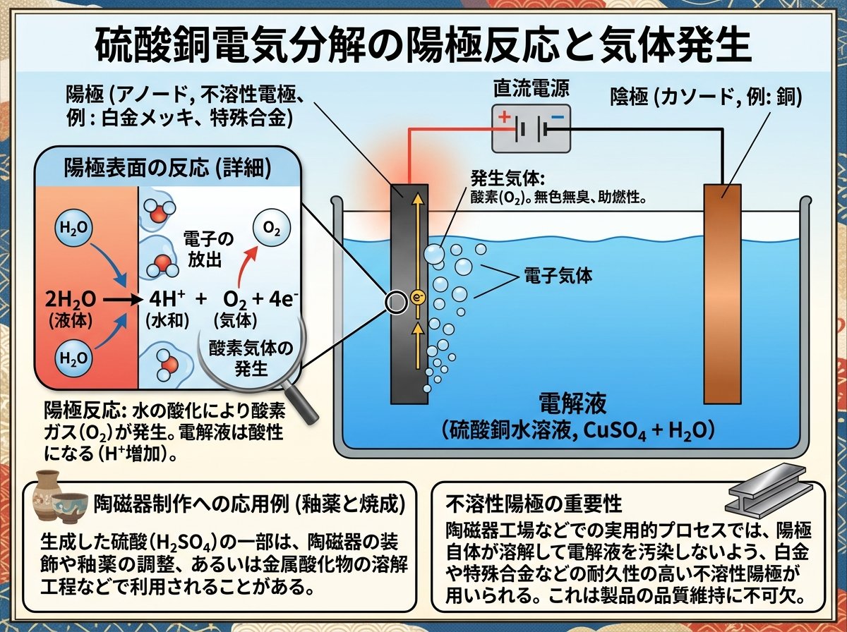 硫酸銅電気分解の陽極反応と気体発生