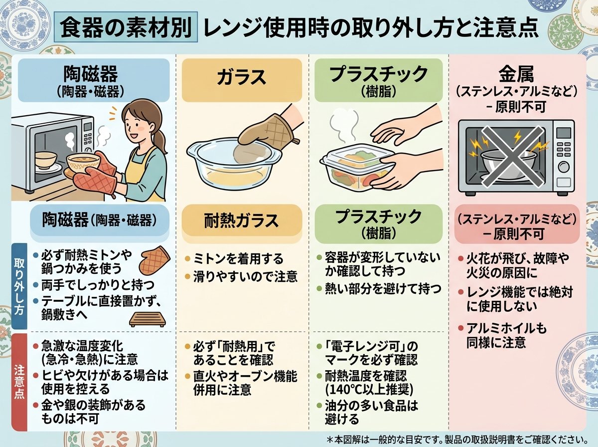 食器の素材別にレンジを使った取り外し方と注意点