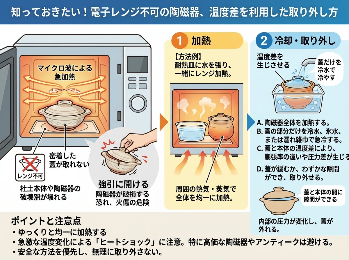 食器がレンジ使用不可の場合の温度差を利用した取り外し方