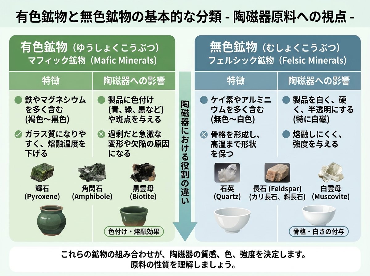 有色鉱物と無色鉱物の基本的な分類