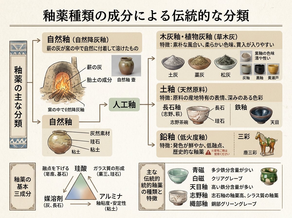 釉薬種類の成分による伝統的な分類